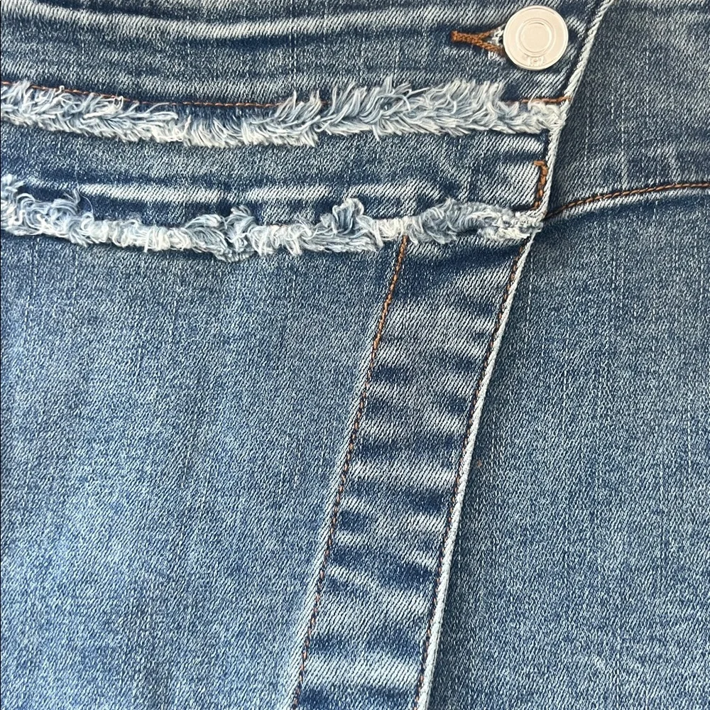 RTA Denim Faux Wrap Mini Skirt Cargo Pocket Frayed Hem Blue Size Small NWT